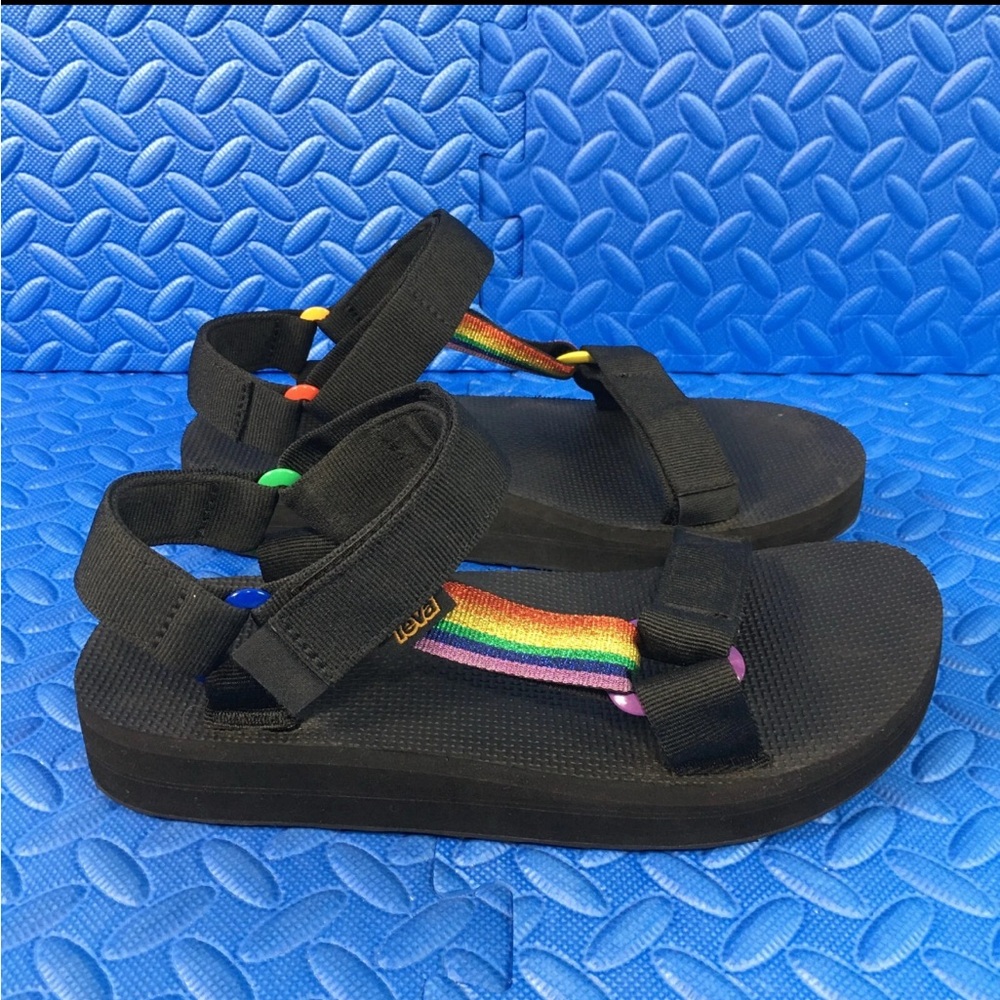 Teva Universal Mens Shoes Size 8 Black Comfort Platform Strappy Slip On Sandals
